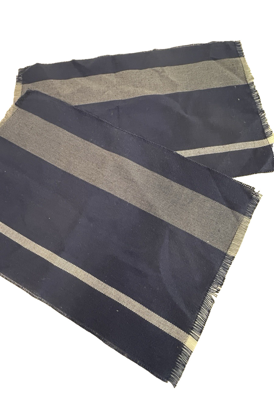 Navy Blue Woven Tabletop Placemats 18" x 12" Pair Stripe Casual Dining